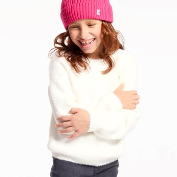 Girl's ecru fleece ribbed jumper