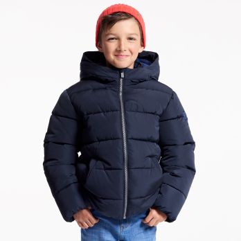 Boy's longline green hooded down jacket