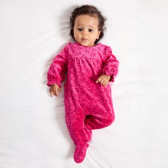 Baby girl's pink velvet floral sleepsuit