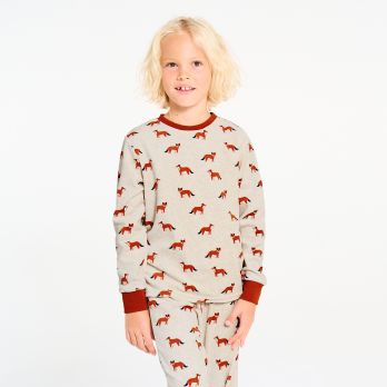 Boy's beige fox pattern velvet pyjamas