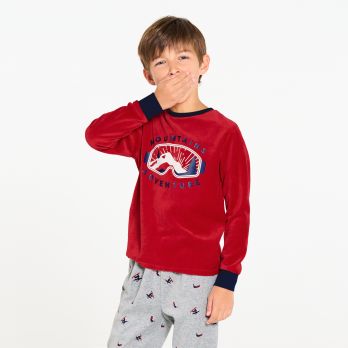 Boy's red 2-piece velvet pyjamas