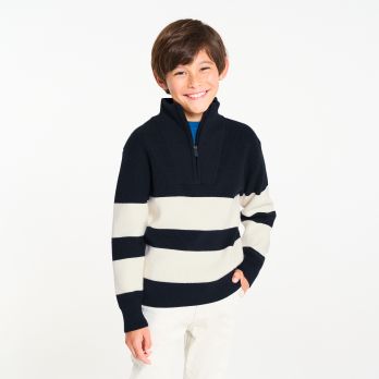 Boy's navy striped zip-neck jumper