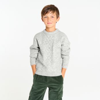 Boy's navy grey marl cable-knit jumper