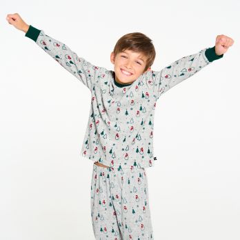 Boy's grey velvet fir tree motif pyjamas