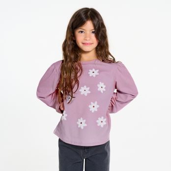 Girl's mauve T-shirt with sequin motif