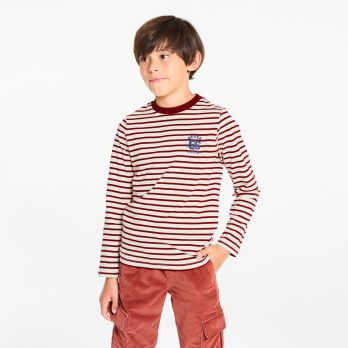 Boys red ribbed crew-neck Breton top