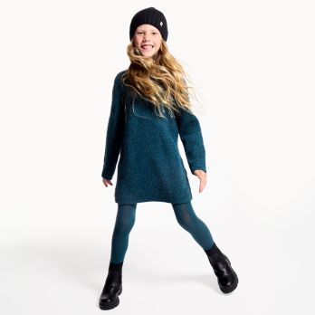 Girls dark green knitted jumper dress