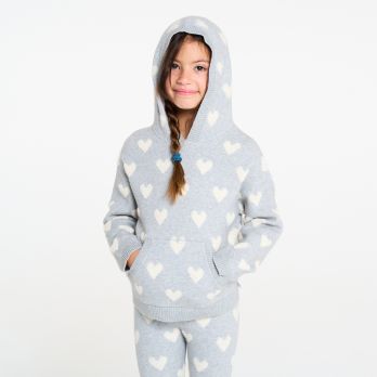 Girl's grey heart motif hooded jumper