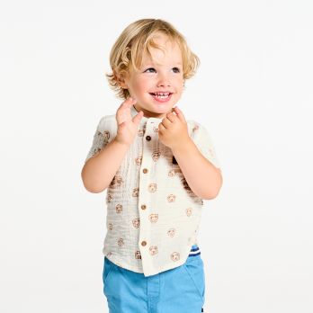 Baby boy's white cotton gauze animals shirt