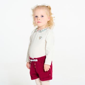 Baby girl's white floral collar T-shirt