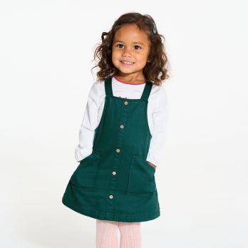 Baby girl's green denim pinafore dress