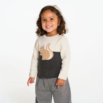 Baby girl's white squirrel knitted jumper
