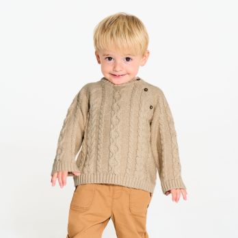 Baby boy's beige cable-knit jumper