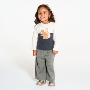 Baby girl's warm grey wide-leg patterned trousers