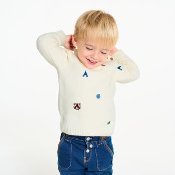 Baby boy's white embroidered knitted jumper