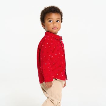 Baby boy's festive red corduroy shirt