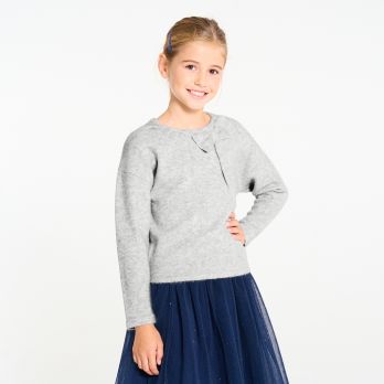 Girl's grey sparkly jumper with bow detail