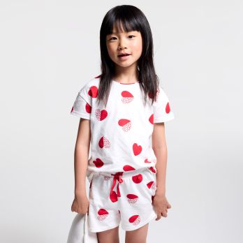 Girls' white heart print shorty pyjamas