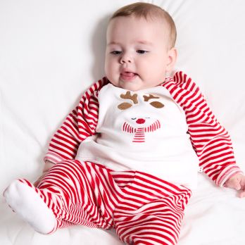 Baby boy's reed warm soft fabric and velvet reindeer pyjamas
