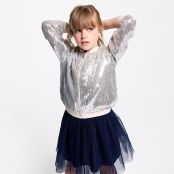 Girl's blue glittery pleated tulle skirt