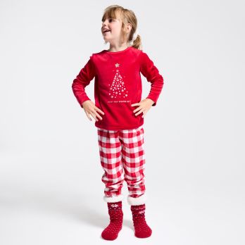 Girl's red 2-piece pyjamas with fir tree motif