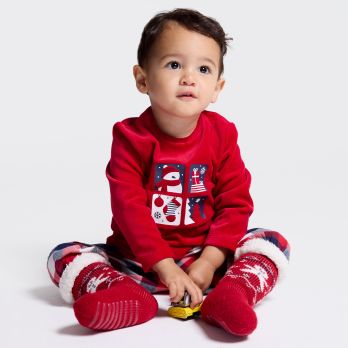 Baby boy's red velvet and flannel pyjamas