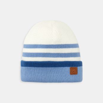 Baby boy's white striped knitted hat