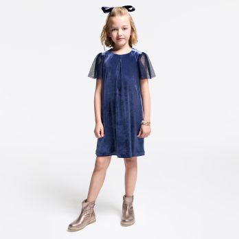 Girl's navy blue smooth velvet dress