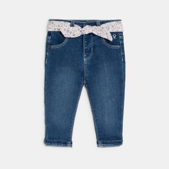 Baby girl's blue jeans with floral belt