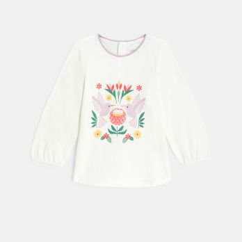 Baby girl's white bird long-sleeve T-shirt