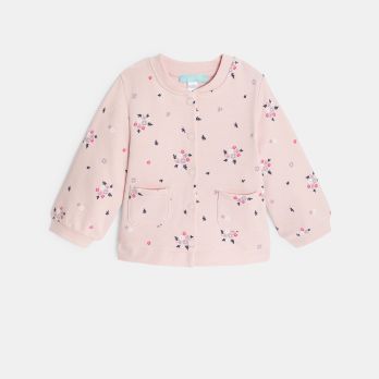 Baby girl's pink printed fleece baseball jacket
