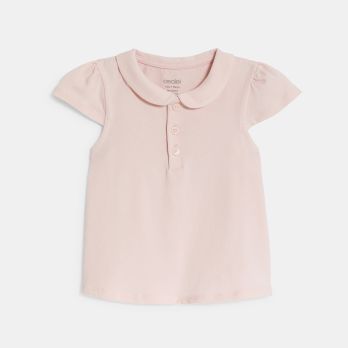 Baby girl's pink cotton rounded-collar polo shirt