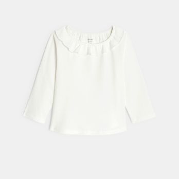 Baby girl's white pointelle long-sleeve T-shirt