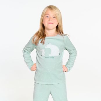 Girl's 2-piece green velvet pyjamas