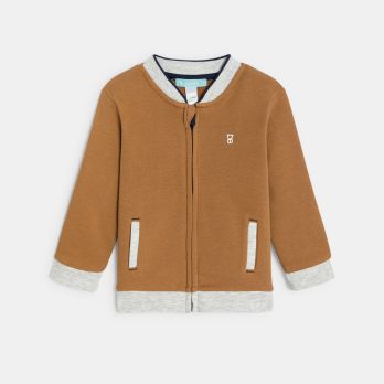 Baby boy's brown soft fleece zipped baseball jacket