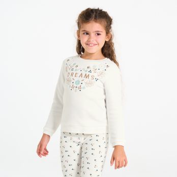 Girl's ecru 2-piece slogan pyjamas