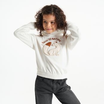 Girl's white squirrel motif T-shirt