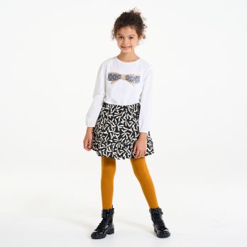 Girl's short black printed corduroy skirt