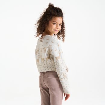 Girl's ecru sparkly jacquard dress