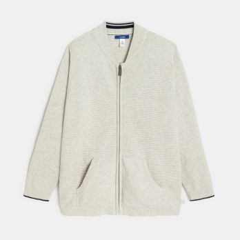 Boy's navy blue fleece longline baseball jacket