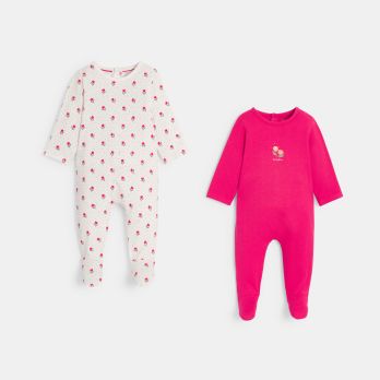 Baby girl's pink tulips jersey sleepsuit (set of 2)