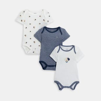 Baby boy's short-sleeve, envelope-neckline blue bodysuit (pack of 3)