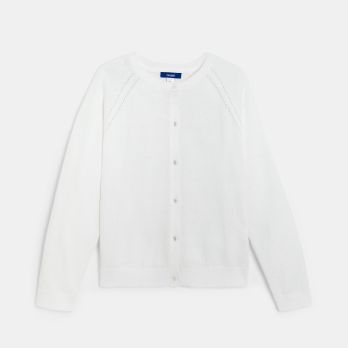 Girl's white sparkly fine knit cardigan