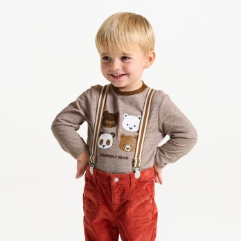 Baby boy's brown bear T-shirt with long sleeves