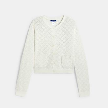 Girl's white pointelle knitted cardigan