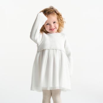 Baby girl's white knitted formal dress