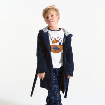 Boy's navy blue fleece bathrobe