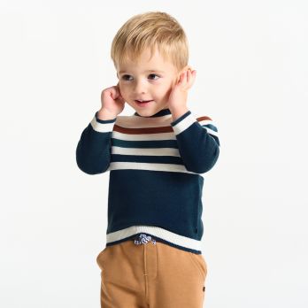 Baby boy's blue striped knitted jumper