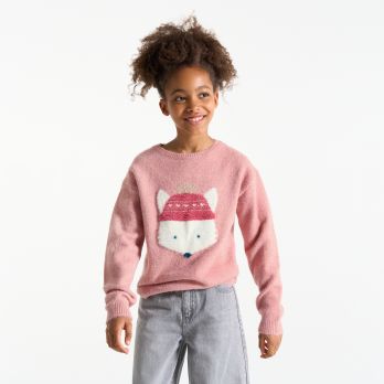 Girl's pink jacquard motif jumper