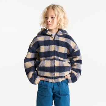 Boy's blue checked fleece sweatshirt